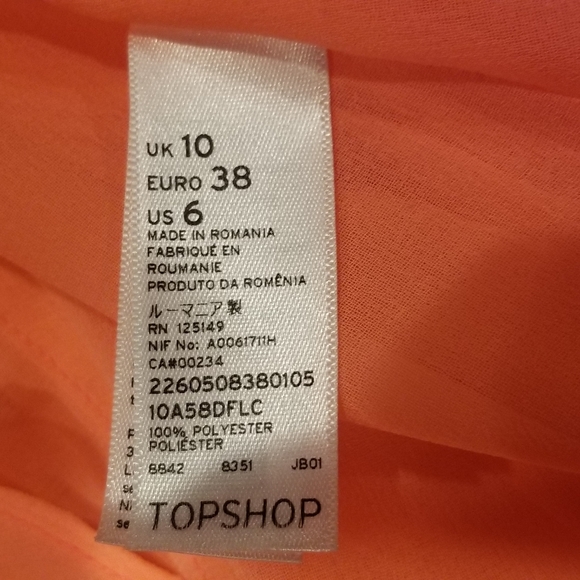 Topshop Fluro Coral pleated asymmetrical hem dress - Picture 5 of 6